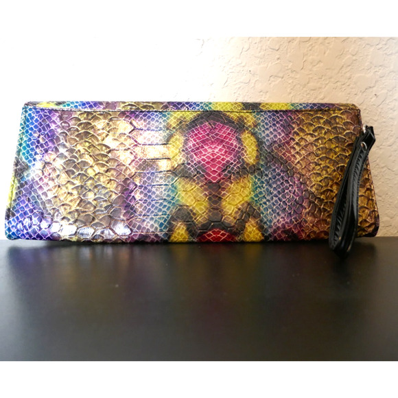 Colorful Reptile Embossed Pattern Wristlet Clutch Cocktail Evening Bag - Picture 7 of 16